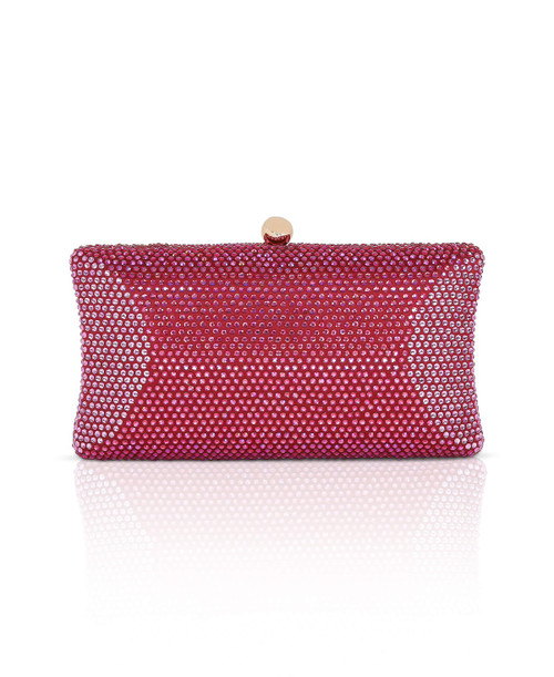 Burgundy | Nia Crystal Beveled Baguette Minaudiere Front Burgundy | Nia Crystal Beveled Baguette Minaudiere Front
