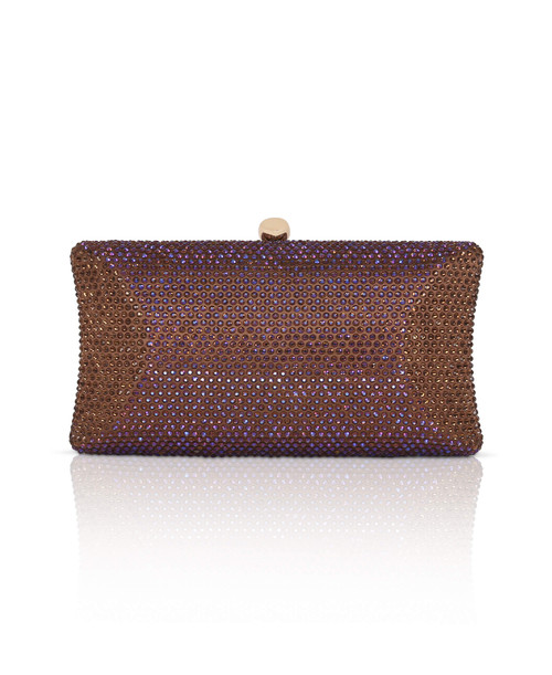 Brown | Nia Crystal Beveled Baguette Minaudiere Front Brown | Nia Crystal Beveled Baguette Minaudiere Front