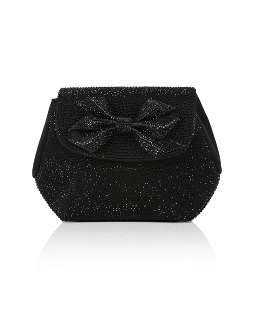 Black | Hallie Crystal Mini Baguette Pouch Clutch Front