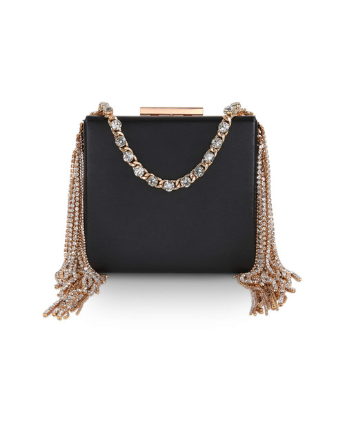 Black | Ryker Crystal Fringe Box Clutch Front Black | Ryker Crystal Fringe Box Clutch Front