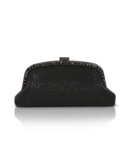 Black | Brielle Crystal Pouch with Crystal Frame Front Black | Brielle Crystal Pouch with Crystal Frame Front