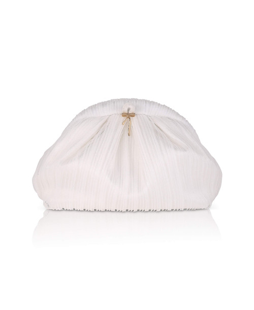 White | Vale Pleated Tulle and Satin Mini Pouch Clutch Front White | Vale Pleated Tulle and Satin Mini Pouch Clutch Front