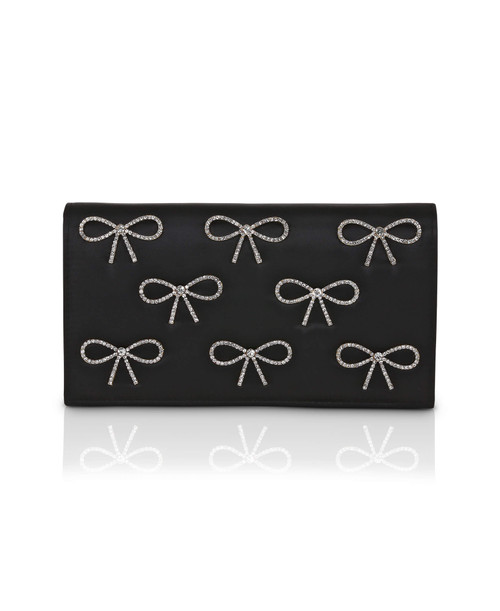Black | Julie Bow Embellished Flap Clutch Front