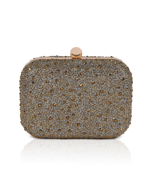 Gold | Celest Crystal Mini Minaudiere Clutch Front Gold | Celest Crystal Mini Minaudiere Clutch Front