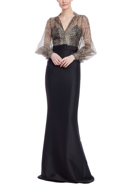 Black Multi | Leopard Print Organza Mermaid Gown with Black Skirt Front Black Multi | Leopard Print Organza Mermaid Gown with Black Skirt Front