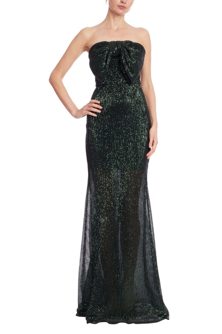 Dark Emerald | Sequin Strapless Mermaid Gown with Bow Front Front Dark Emerald | Sequin Strapless Mermaid Gown with Bow Front Front