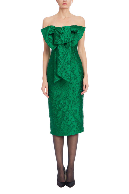 Emerald | Emerald Green Strapless Jacquard Cocktail Dress Front Emerald | Emerald Green Strapless Jacquard Cocktail Dress Front