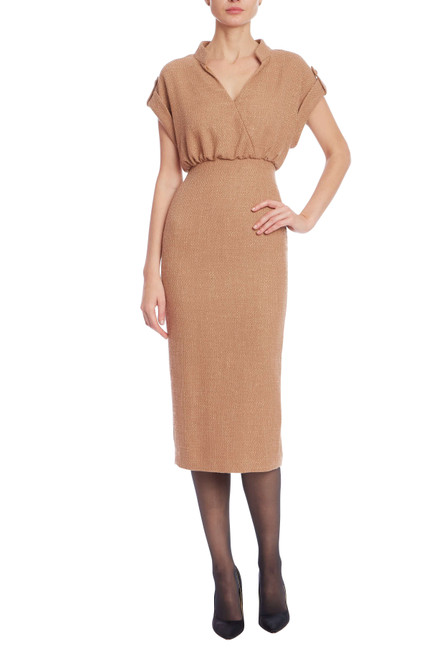 Tan | Tweed Twofer Sheath Dress Front Tan | Tweed Twofer Sheath Dress Front