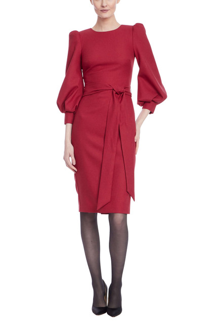 Red | Balloon Sleeve Midi Sheath Front Red | Balloon Sleeve Midi Sheath Front