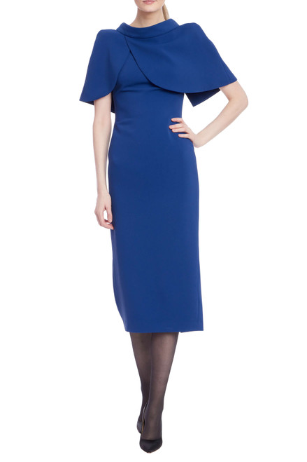 Marine | Marine Sheath Dress with Mock Neck Capelet Front Marine | Marine Sheath Dress with Mock Neck Capelet Front