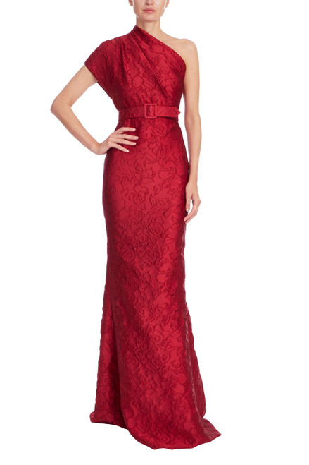 Ruby | One-Shoulder Jacquard Gown Front Ruby | One-Shoulder Jacquard Gown Front