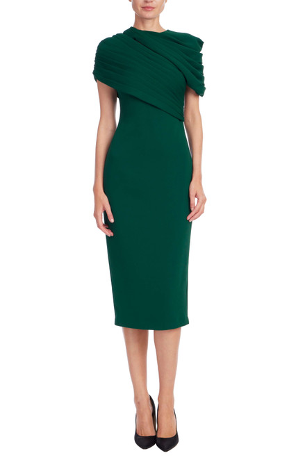 Dark Emerald | Draped Pleated Cap Sleeve Sheath Dress Front Dark Emerald | Draped Pleated Cap Sleeve Sheath Dress Front