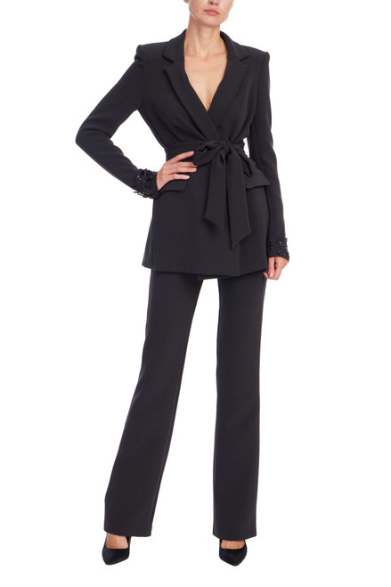 Black | Beaded Back Panel Wrap Blazer Front Black | Beaded Back Panel Wrap Blazer Front