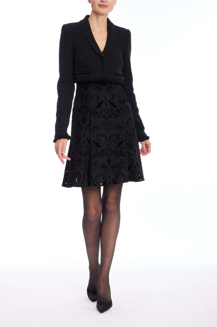 Black | Velvet and Lace Twofer A-line Mini Dress Front Black | Velvet and Lace Twofer A-line Mini Dress Front