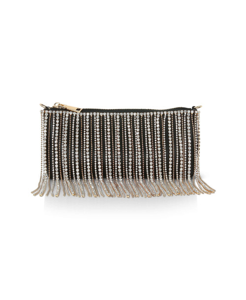Black | Piper Top Zip Crystal Fringe Leather Crossbody Front Black | Piper Top Zip Crystal Fringe Leather Crossbody Front