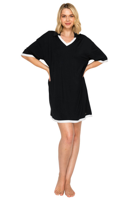 Jet Black | Yummy Modal Blend Collared Sleep Dress Front