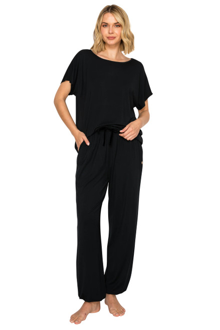 Jet Black | Yummy Modal Blend Dolman Sleeve Jogger Set Front Jet Black | Yummy Modal Blend Dolman Sleeve Jogger Set Front