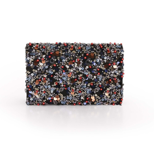 Black | Aurora Beaded Mini Trapezoid Clutch Front