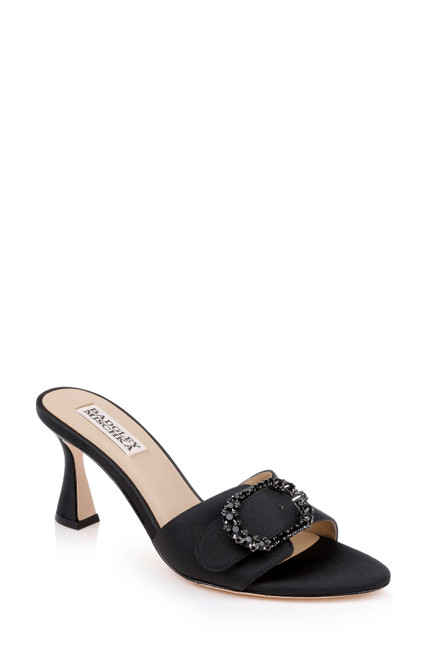 Black Crepe | Odetta Block Heel Slide Sandal Front Side