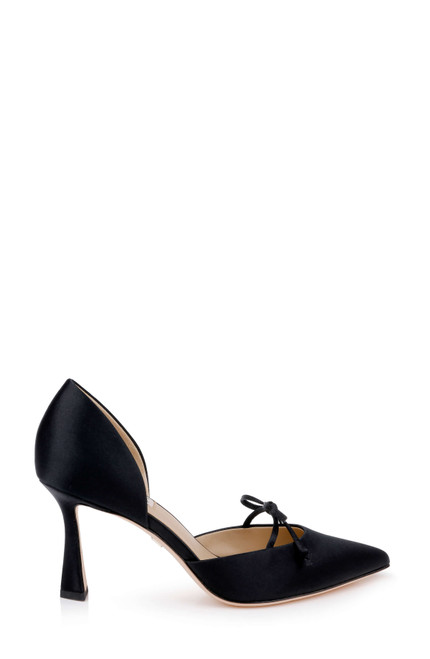 Black Satin | Olympic Mid Heel d'Orsay Pump Side