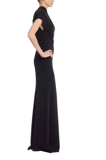 Black | One-Shoulder Buckle Belt Evening Gown Side