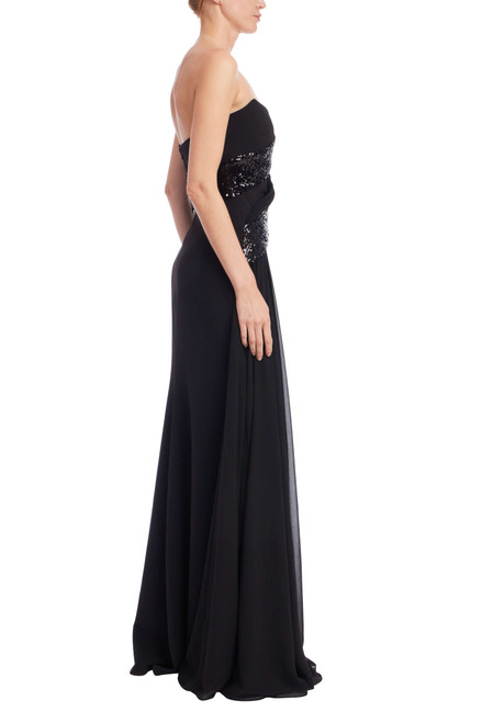 Black | Strapless Sequin Drape Gown Side