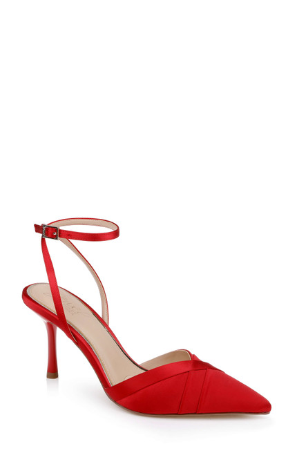 Red Satin | Parklyn Pointed Toe Ankle Strap Pump Front Side