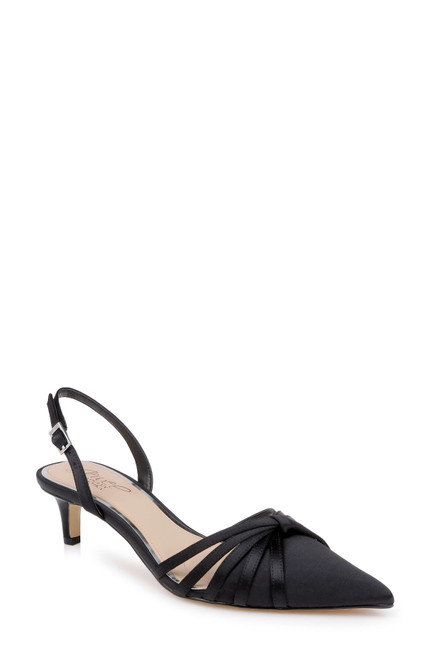 Black Satin | Patricia Slingback Kitten Heel Pump Front Side