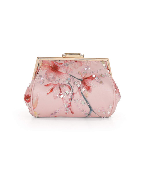 Blush | Flora Floral Embroidered Pouch Clutch Front