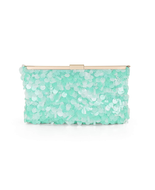 Lt Mint Green | Briar Sequin Hinged Frame Clutch Front