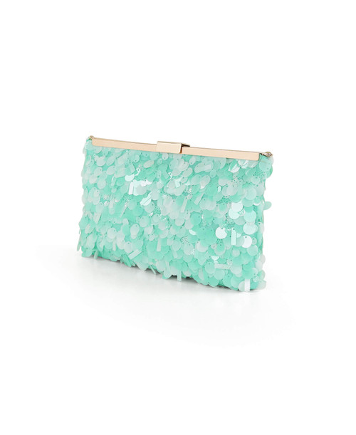 Lt Mint Green | Briar Sequin Hinged Frame Clutch Side