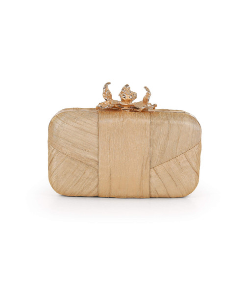 Gold | Leilani Gold Lamé Minaudiere Front