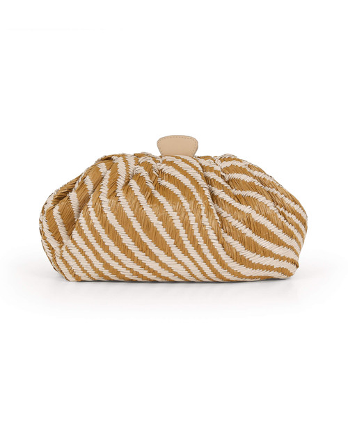 Natural Combo | Indigo Jacquard Raffia Pouch Clutch Front