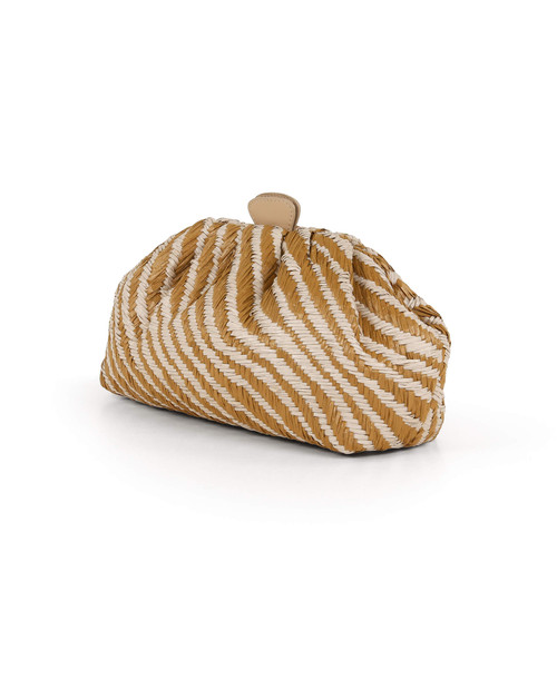 Natural Combo | Indigo Jacquard Raffia Pouch Clutch Side