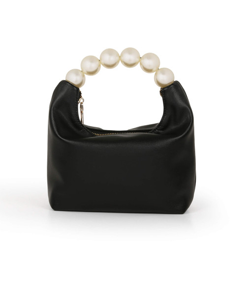 Black | Calla Handheld Leather Top Zip Bag Front