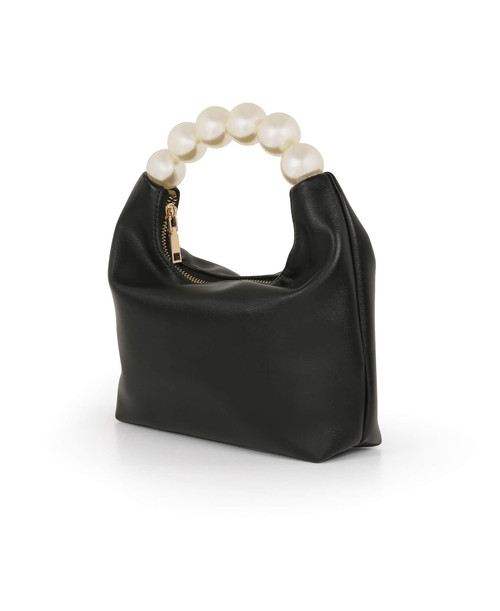 Black | Calla Handheld Leather Top Zip Bag Side