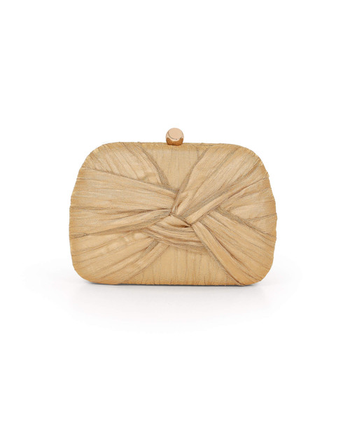Gold | Jasmine Gold Lamé Minaudière Clutch Front