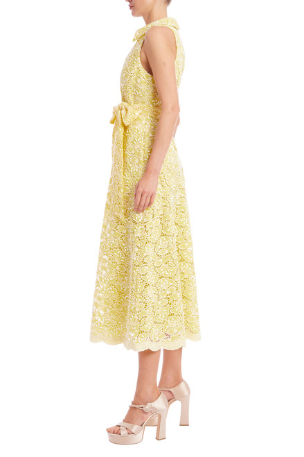 Yellow | Sleeveless Eyelet Lace Belted Day Dress Side