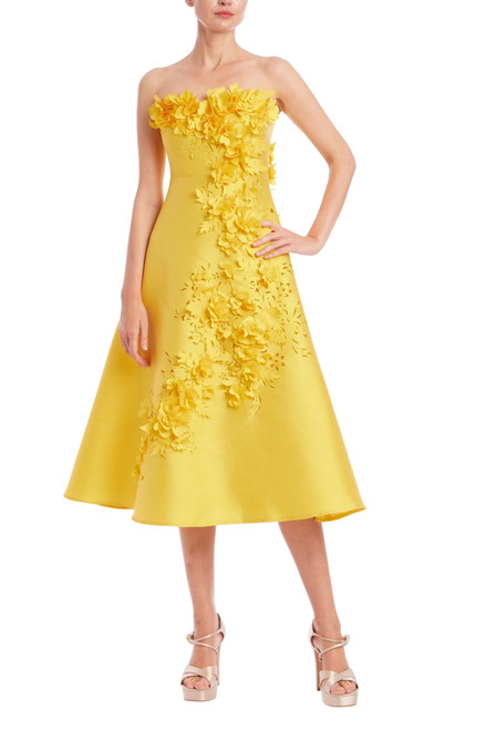 Marigold | Strapless Floral Trim A-Line Midi Dress Front