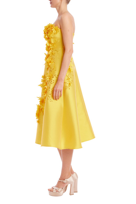 Marigold | Strapless Floral Trim A-Line Midi Dress Side