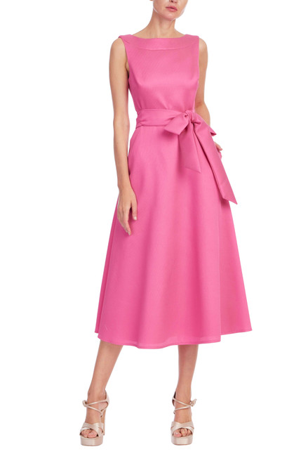 Magenta | Boatneck Pebble Gazar A-Line Midi Dress Front