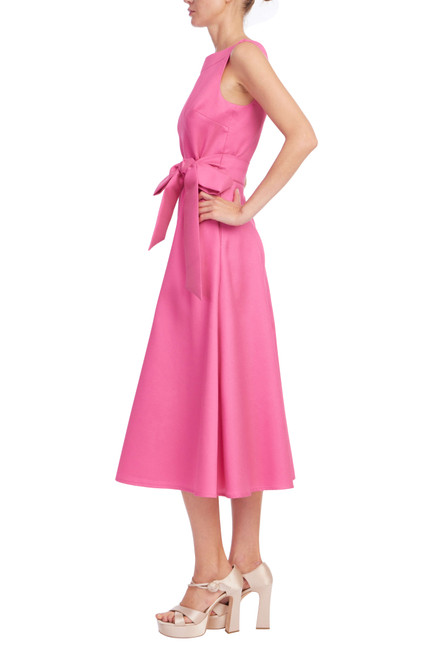Magenta | Boatneck Pebble Gazar A-Line Midi Dress Side