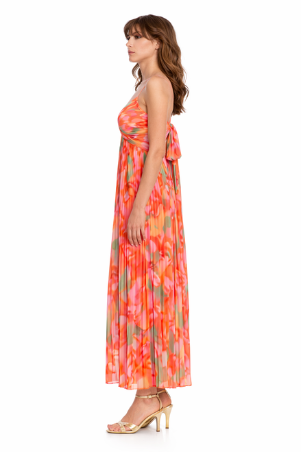 Coral Multi | Nelle Floral Print Pleated Maxi Dress Side