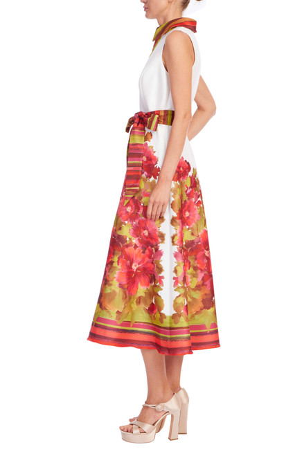 Ivory Multi | Floral Border Print Sleeveless Shirt Dress Side