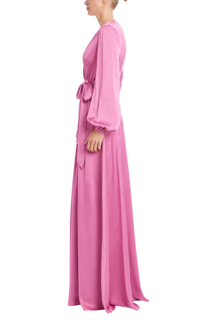 Mauve | Satin Faux-Wrap Long Sleeve Gown Side