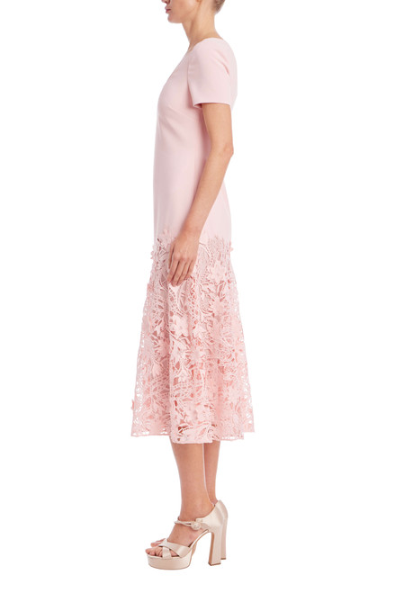 Blush | Short Sleeve Lace Trim A-Line Dress Side