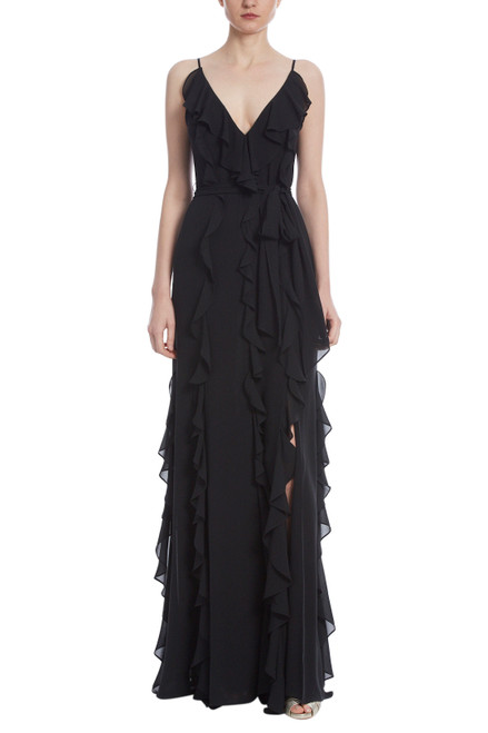 Black Ruffle Georgette Gown Front
