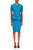 Deep Aqua Crewneck Day Dress w Drape Peplum Front