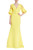 Yellow Belted Embellished Shoulder Gown Front