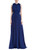 Indigo Pleated Gown with Ruffle Trim Front